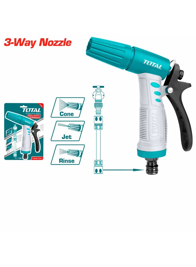 Total Plastic Trigger Nozzle THWS010301 – Adjustable 3-Way Spray (Cone, Jet, Rinse) – ABS High-Impact Body with TPR Soft Grip & Nylon Lever – Garden, Car, Household Use - Image 1